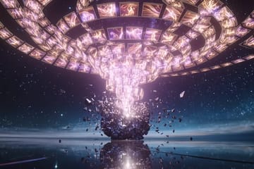 Vibrant tech graphic showing 200 glowing gems as AI porn credits yielding 40 videos, neon blues and pinks on dark backdrop.
