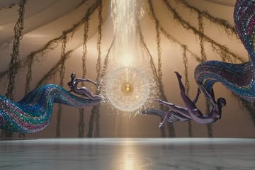 3D rendered nude figure morphing into infinite sensual variations amid glowing digital fractals.