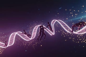 Dynamic montage of AI porn scene transitions positions with fluid figure shifts in vibrant neon blues, pinks on sleek black tech backdrop