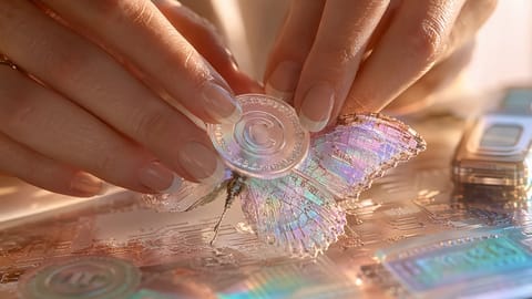 3D rendered glowing copyright symbol shields vibrant digital artworks and creative tools.