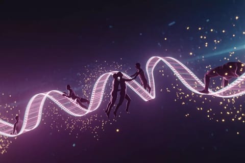 Dynamic montage of AI porn scene transitions positions with fluid figure shifts in vibrant neon blues, pinks on sleek black tech backdrop
