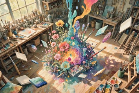 Surreal portrait fusing photorealistic face, cyberpunk neon, and watercolor brushstrokes in vibrant harmony.