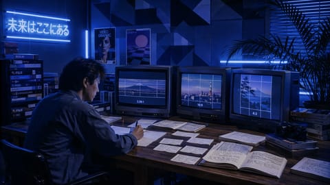 Artistic 3D render of overlapping cinematic frames in varied ratios, glowing with dramatic neon lights.
