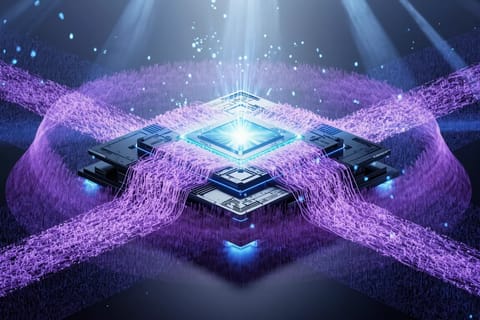 Futuristic Flux model architecture visualization with glowing neural networks and electric blue-violet data streams.