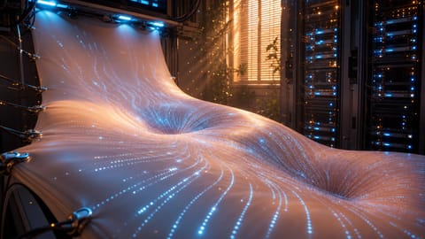 Futuristic 3D render of glowing multimodal AI interfaces with creative holographic tools.