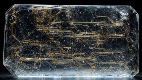 Abstract 3D render of glowing digital fragments floating against a dark void.