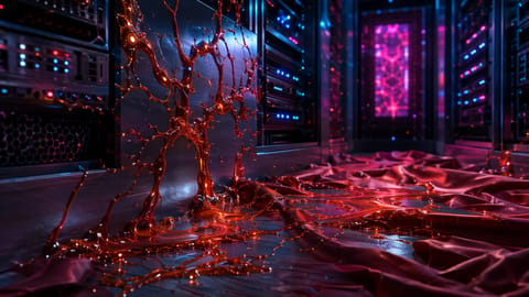 Abstract 3D render of glowing neural networks and ascending holographic charts in neon blue.