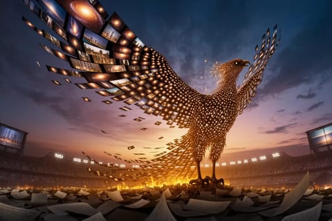 Vibrant 3D render of futuristic AI interface crafting dynamic 4K cinematic video scenes.