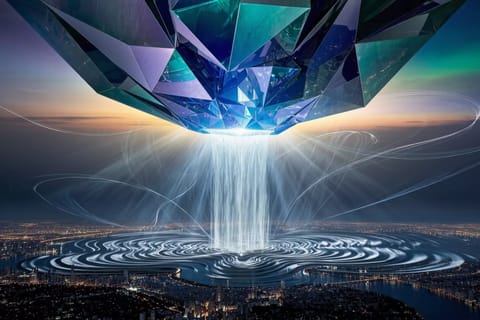 3D rendered futuristic video frames with motion trails, glowing particles, and pulsing audio waveforms.