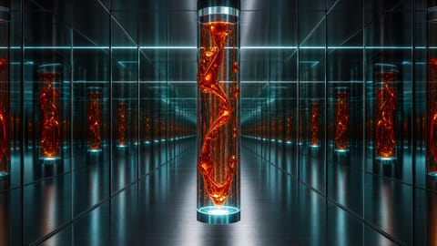 Abstract 3D render of AI video interface with glowing frames and digital controls