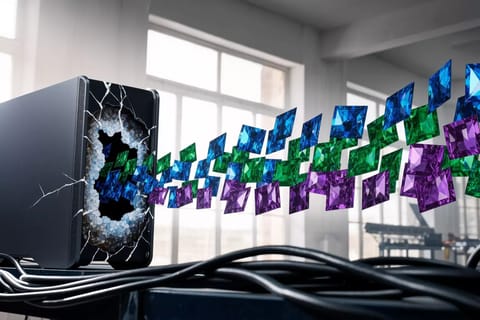 3D rendered futuristic desktop app glowing with holographic tools and collaborative creator avatars.