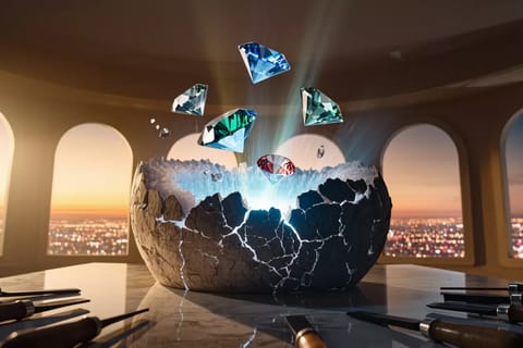 3D rendered futuristic AI editing console with six pro models launching amid vibrant photo transformations.