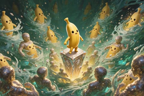 3D rendered nano banana character posing dynamically with confident expression on vibrant background.