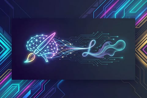 Modern tech header image with dark background, vibrant neon accents, and abstract glowing patterns.