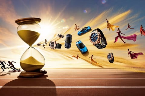 Vibrant 3D render of sprinting AI robots racing past neon billboards on futuristic track.