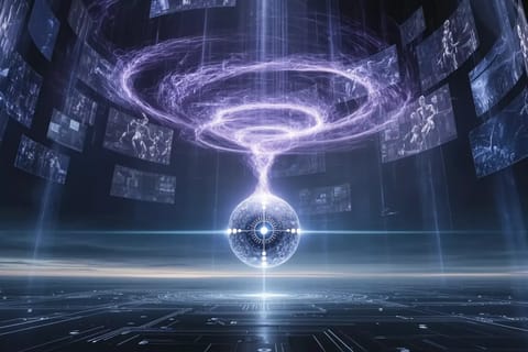 Electric blue neural network with violet holographic data streams visualizing LoRA fine-tuning in futuristic tech style.
