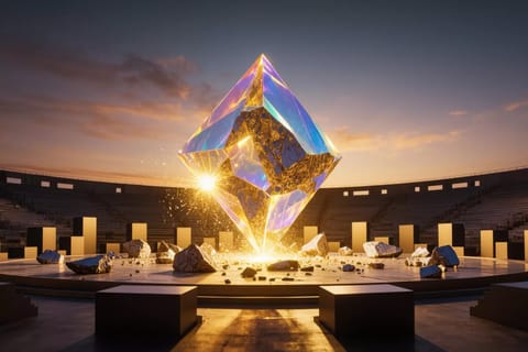 Futuristic 3D-rendered AI orb atop leaderboard, glowing with benchmark charts and vibrant images.