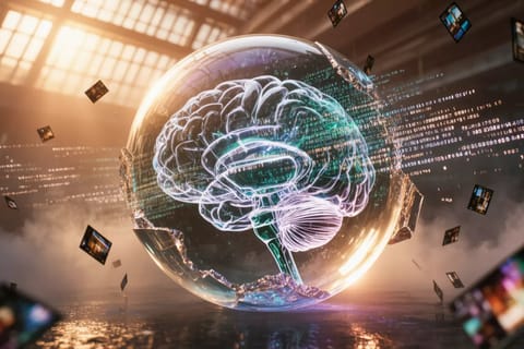 3D rendered brain intertwined with glowing neural circuits and vibrant tribal patterns.