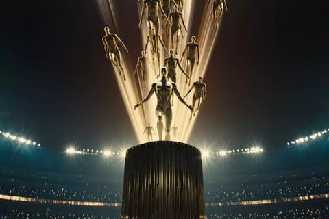 3D rendered futuristic leaderboard with glowing holograms ranking top AI models and Microsoft logo.