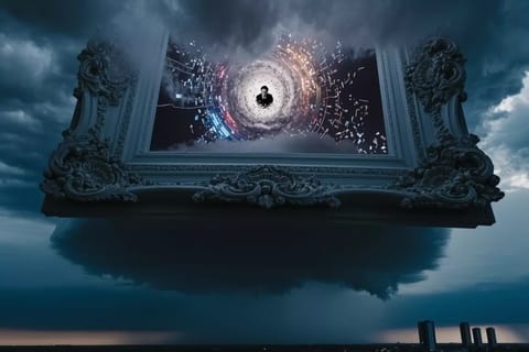 3D render of smartphone remixing vibrant photo with glowing AI particles and OneDrive cloud icon.