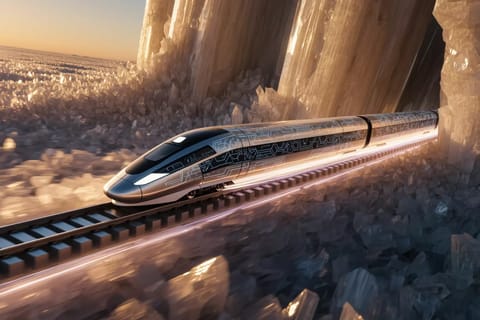 Futuristic 3D-rendered rocket surging through cosmic speed trails amid vibrant digital art explosions.
