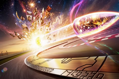 Vibrant 3D render of glowing blue spark igniting neural network in futuristic speed trail.