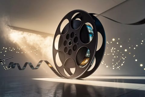 Cinematic 3D render of Ben Affleck, Netflix logo, glowing AI film reels, and $600M golden check.