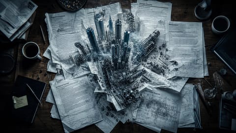 Futuristic 3D render of glowing neural network transforming text into vibrant surreal images.