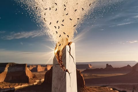 Artistic 3D render of Salt Lake City skyline erupting with golden coins and rising charts.