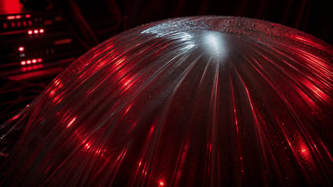 3D render of sleek device launching amid glowing neural circuits and dynamic holographic video frames.