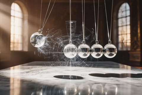 3D render of a ball defying gravity, morphing through solid glass with glitch distortions.
