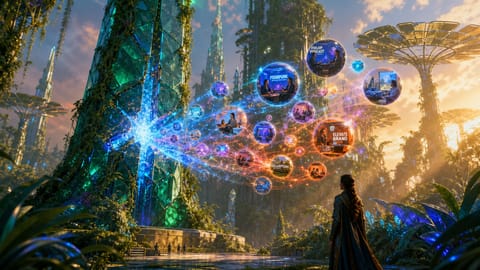 Vibrant 3D render of glowing key unlocking cinematic video reel amid exploding digital particles.
