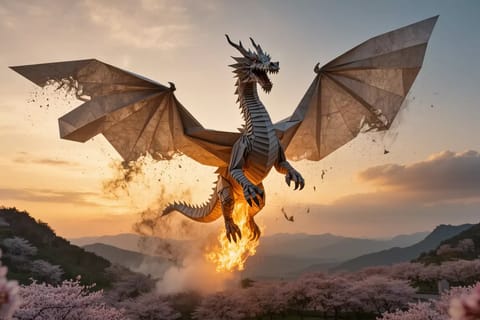 Stylized figure leaping from abstract canvas into hyper-realistic futuristic landscape, 3D rendered.
