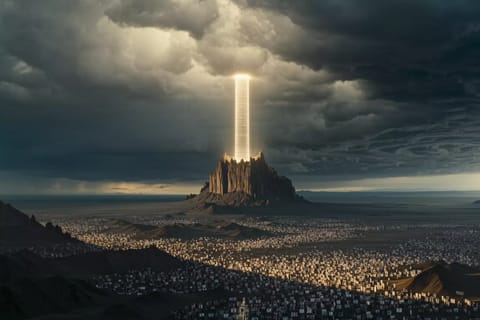 Vibrant 3D render of cinematic video frames with glowing controls and dramatic lighting effects.