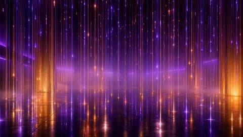 3D rendered futuristic conductor waves glowing baton before holographic AI orchestra on cosmic stage.