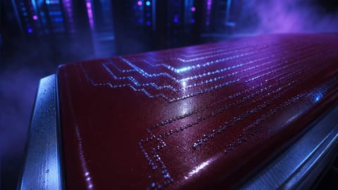 Metallic sampler algorithms diffusion hardware on wooden workshop bench with blue lighting and precision mechanical parts