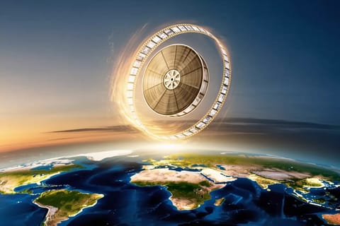 Futuristic 3D shield protects glowing video icons atop a spinning global orb.
