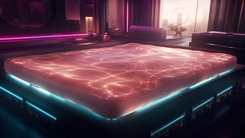 3D render of sleek VR headset with glowing neon interfaces on dark background