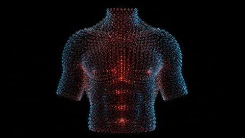 3D rendered trellis entwined with glowing, semi-nude humanoid figures in neon cyberpunk lighting.