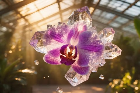 Futuristic 3D model emerging from glowing 2D image on cosmic digital background.