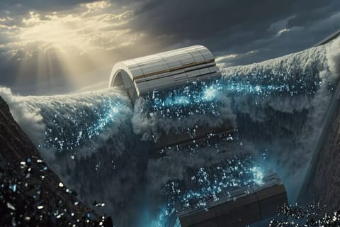 Surreal 3D render of fractured digital barriers unleashing chaotic, provocative AI video frames in neon glow.