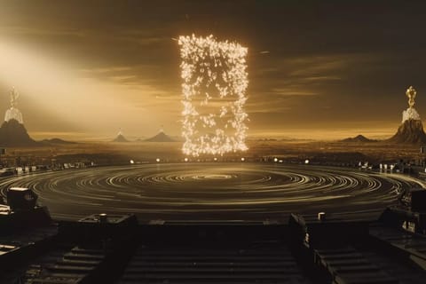 Futuristic 3D render of static photo morphing into vibrant AI-generated video stream with glowing effects.