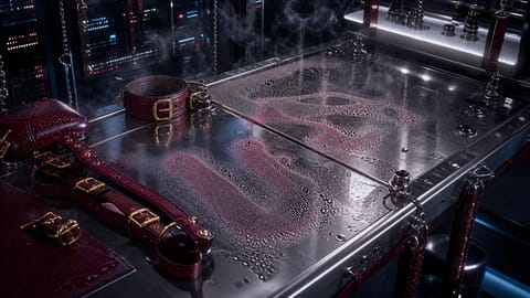 3D render of woman in VR headset amid glowing holographic nude figures in futuristic bedroom.