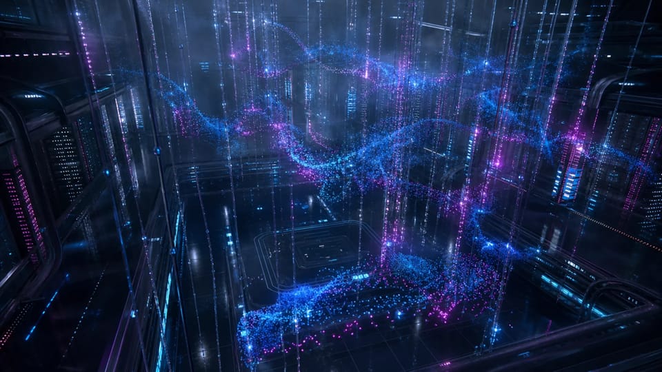 Abstract digital illustration with blurred filters, glowing blocks, and vibrant mixed media textures